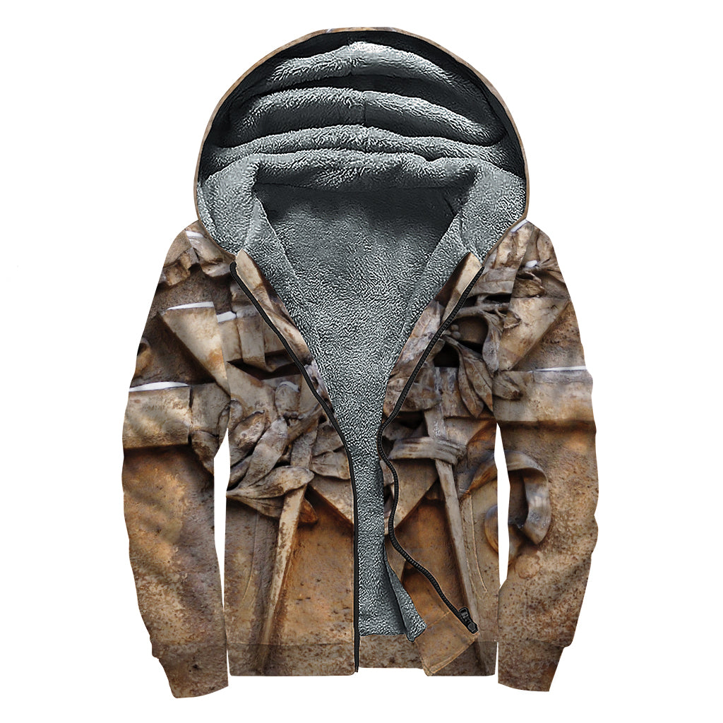 Freemasonry Emblem Print Sherpa Lined Zip Up Hoodie