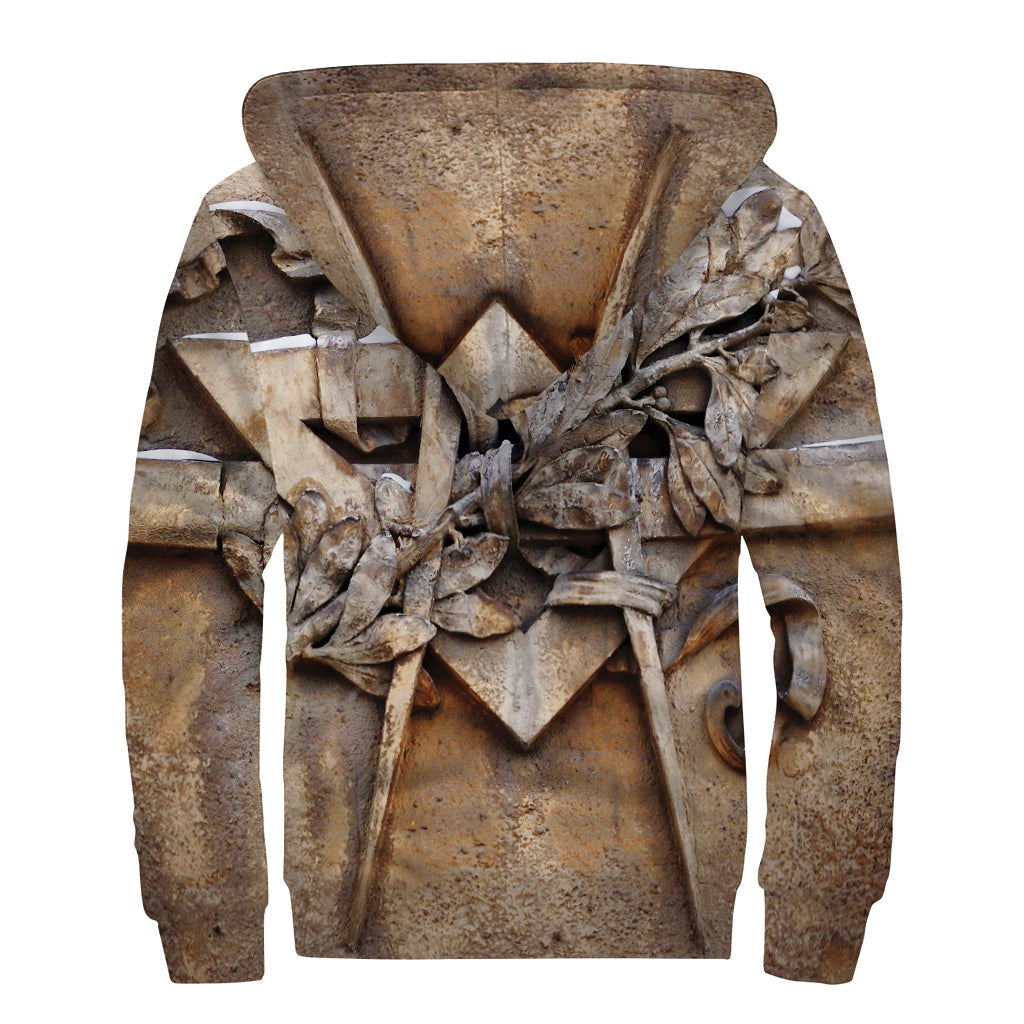 Freemasonry Emblem Print Sherpa Lined Zip Up Hoodie
