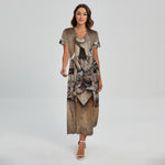 Freemasonry Emblem Print Short Sleeve Maxi Dress