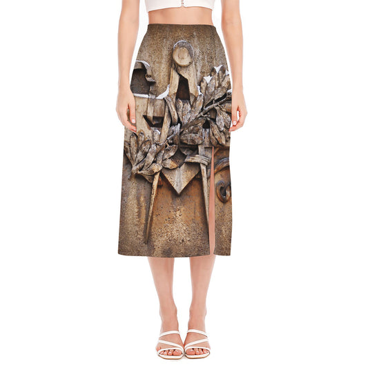 Freemasonry Emblem Print Side Slit Midi Skirt
