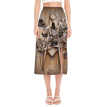 Freemasonry Emblem Print Side Slit Midi Skirt