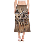 Freemasonry Emblem Print Side Slit Midi Skirt
