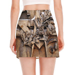 Freemasonry Emblem Print Side Slit Mini Skirt