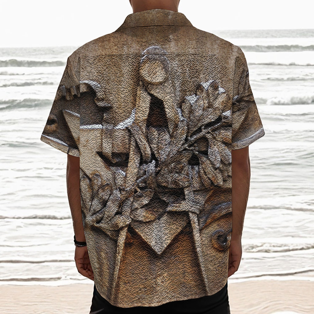 Freemasonry Emblem Print Textured Short Sleeve Shirt