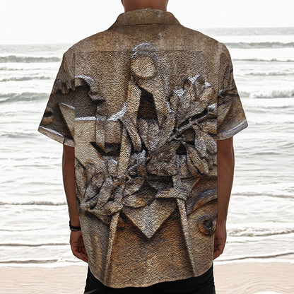 Freemasonry Emblem Print Textured Short Sleeve Shirt