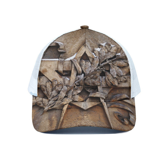 Freemasonry Emblem Print White Mesh Trucker Cap