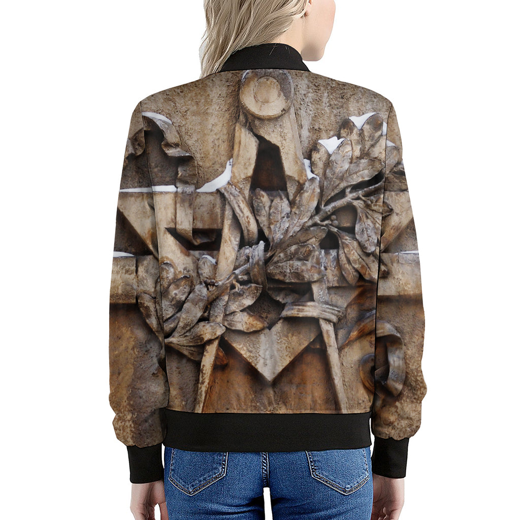 Freemasonry Emblem Print Women's Bomber Jacket