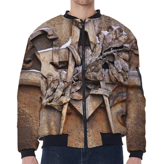 Freemasonry Emblem Print Zip Sleeve Bomber Jacket