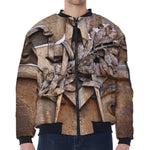 Freemasonry Emblem Print Zip Sleeve Bomber Jacket