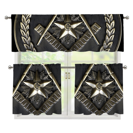 Freemasonry Medal Print 3 Piece Kitchen Curtains