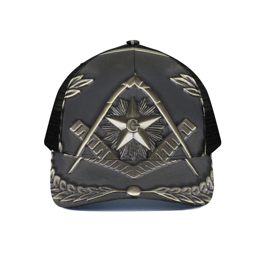 Freemasonry Medal Print Black Mesh Trucker Cap