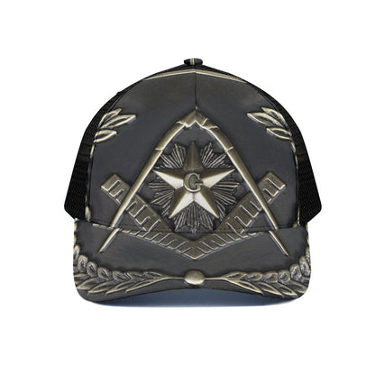 Freemasonry Medal Print Black Mesh Trucker Cap