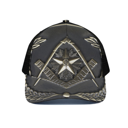 Freemasonry Medal Print Black Mesh Trucker Cap