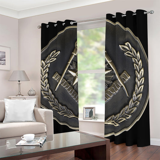 Freemasonry Medal Print Blackout Grommet Curtains