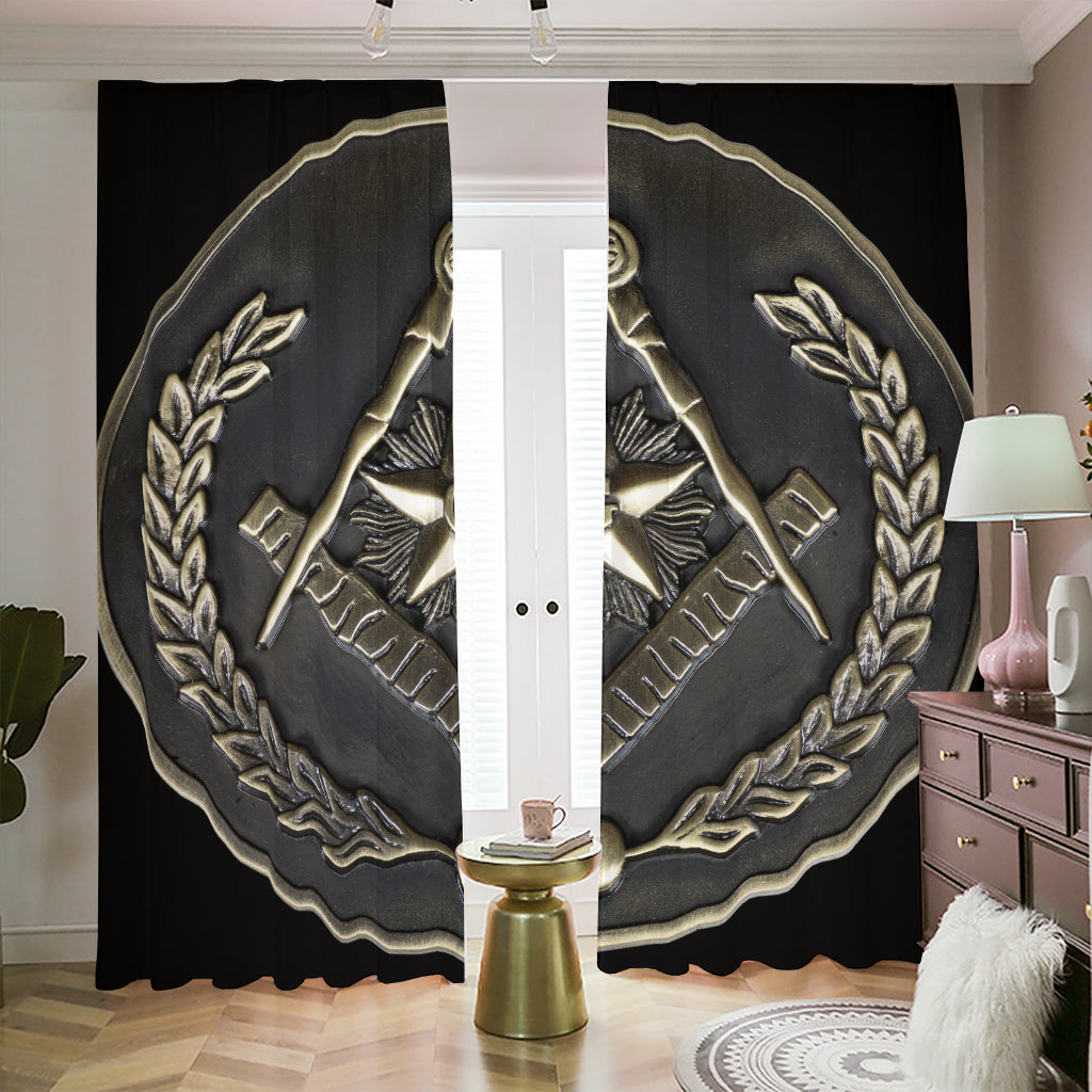 Freemasonry Medal Print Blackout Pencil Pleat Curtains