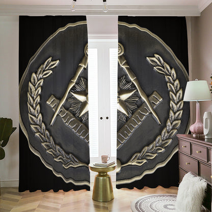 Freemasonry Medal Print Blackout Pencil Pleat Curtains