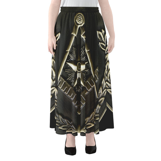 Freemasonry Medal Print Chiffon Maxi Skirt