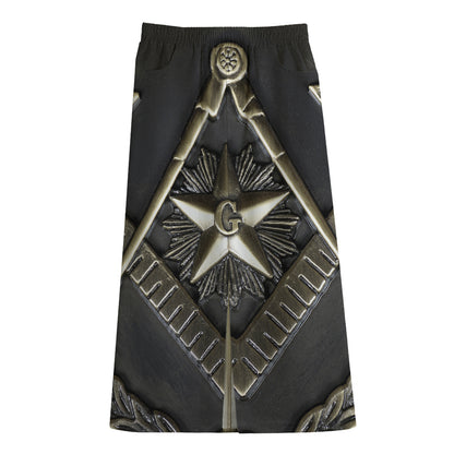 Freemasonry Medal Print Cotton Front Slit Maxi Skirt