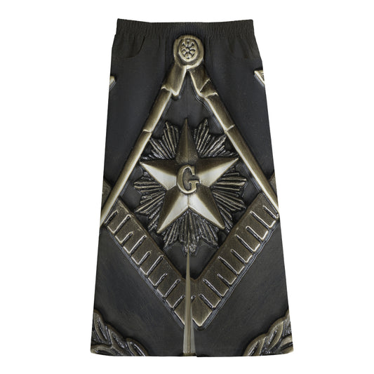 Freemasonry Medal Print Cotton Front Slit Maxi Skirt