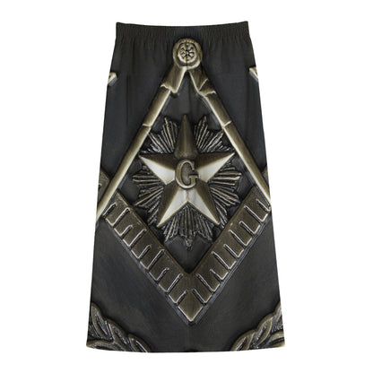 Freemasonry Medal Print Cotton Front Slit Maxi Skirt