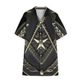 Freemasonry Medal Print Cotton Hawaiian Shirt