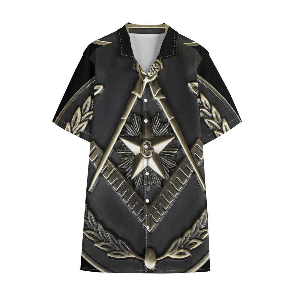 Freemasonry Medal Print Cotton Hawaiian Shirt