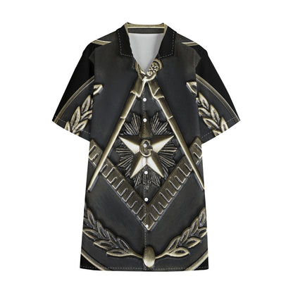 Freemasonry Medal Print Cotton Hawaiian Shirt
