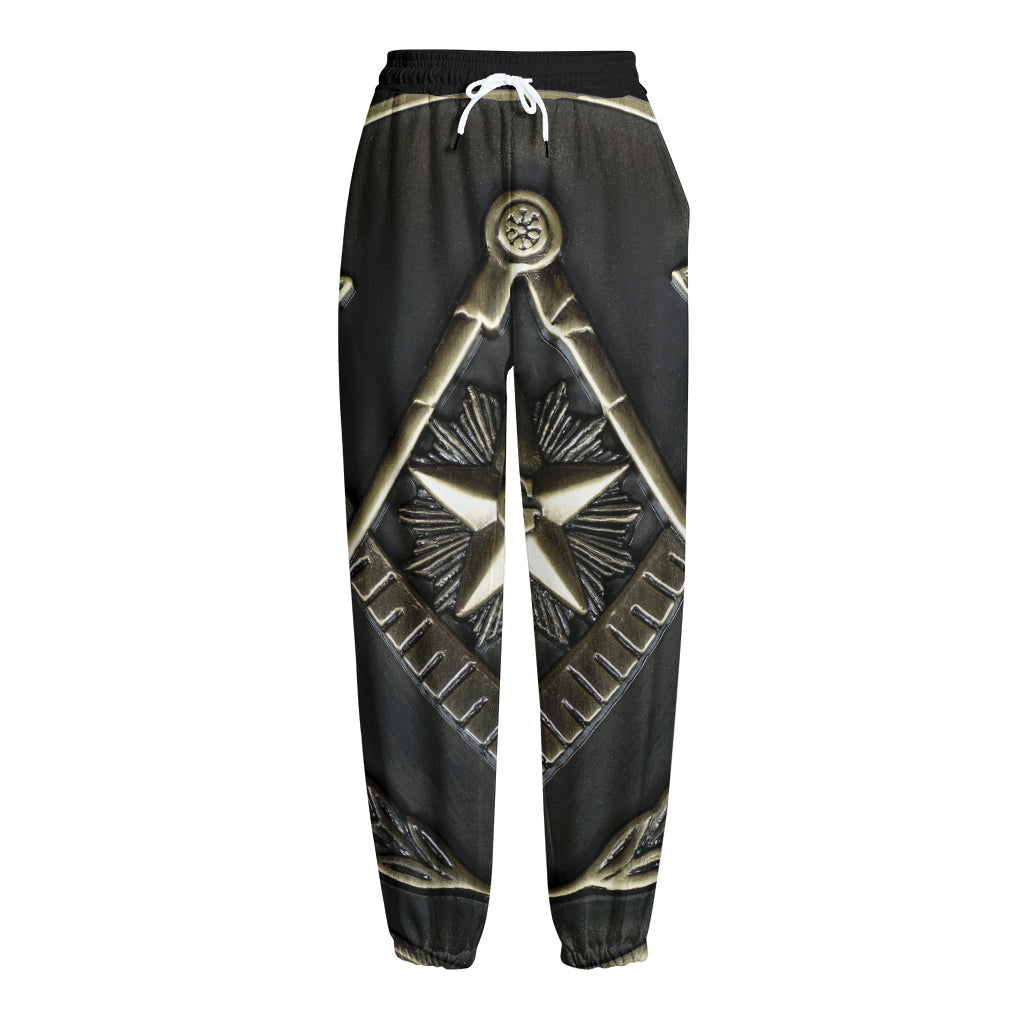 Freemasonry Medal Print Fleece Lined Knit Pants