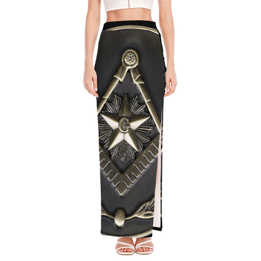 Freemasonry Medal Print High Slit Maxi Skirt