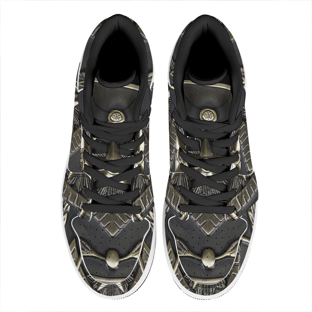 Freemasonry Medal Print High Top Leather Sneakers