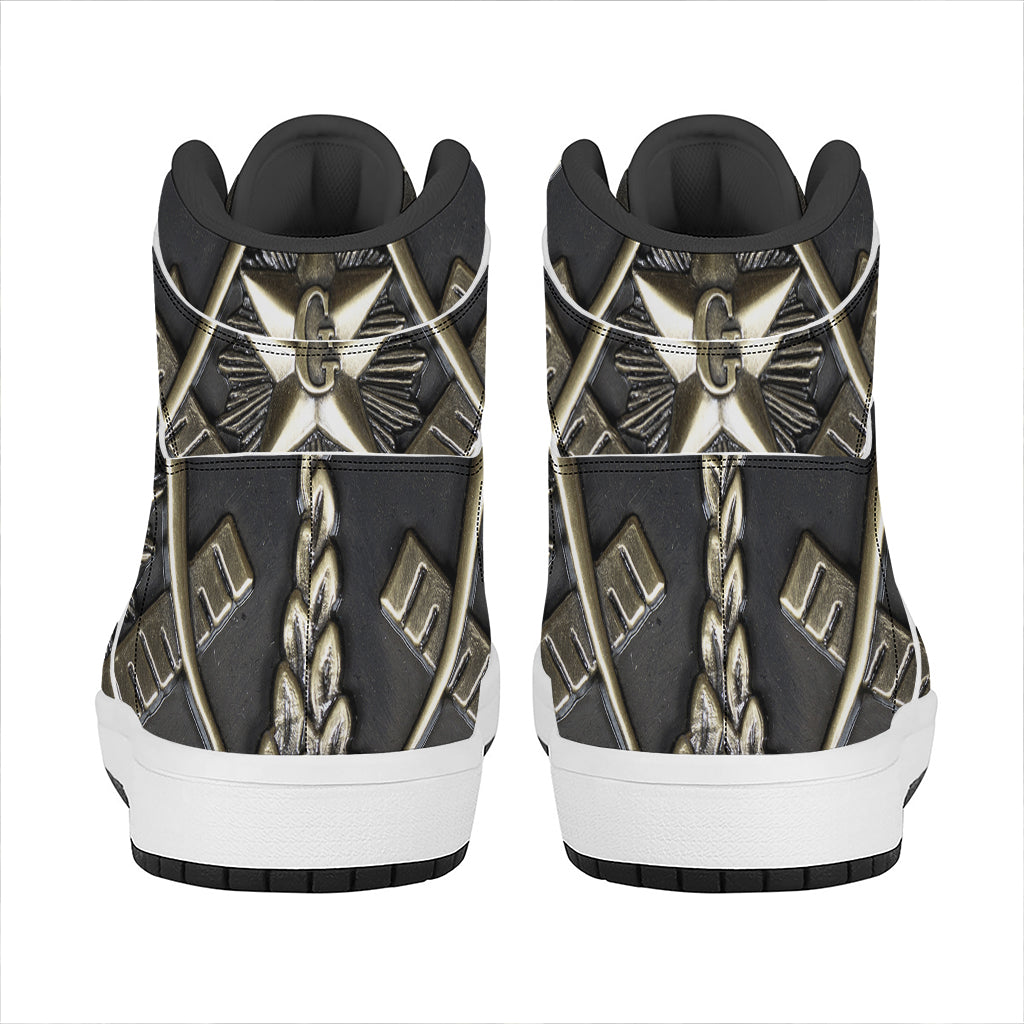 Freemasonry Medal Print High Top Leather Sneakers