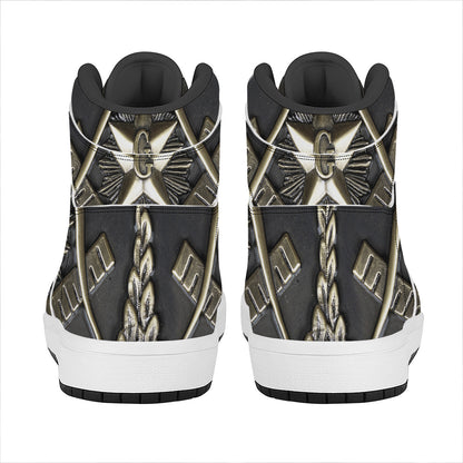 Freemasonry Medal Print High Top Leather Sneakers