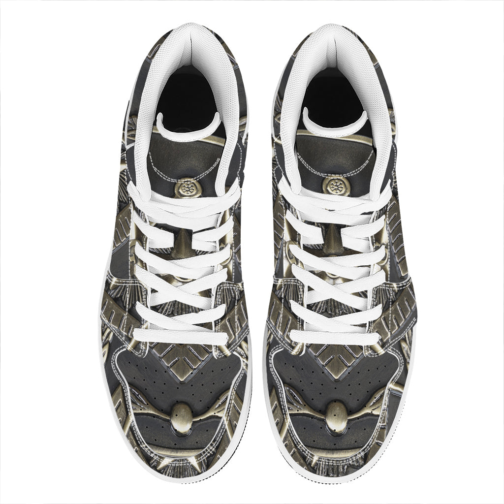 Freemasonry Medal Print High Top Leather Sneakers