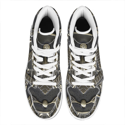 Freemasonry Medal Print High Top Leather Sneakers