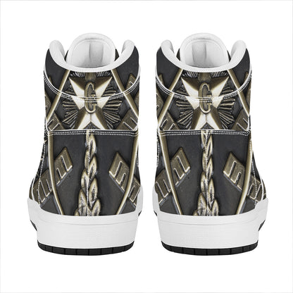 Freemasonry Medal Print High Top Leather Sneakers