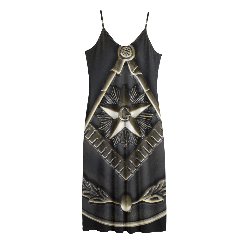 Freemasonry Medal Print Jersey Midi Cami Dress