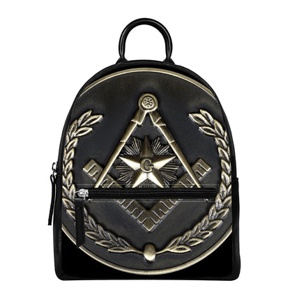 Freemasonry Medal Print Leather Backpack