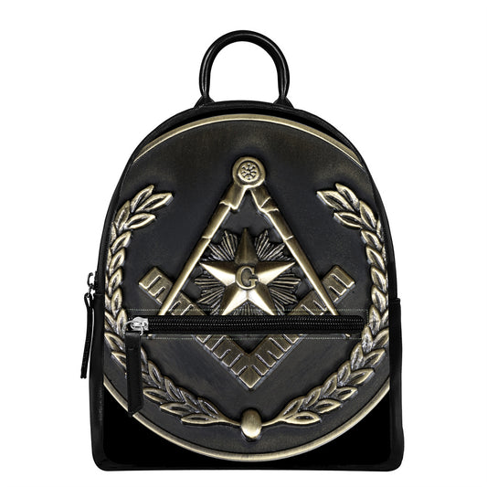 Freemasonry Medal Print Leather Backpack