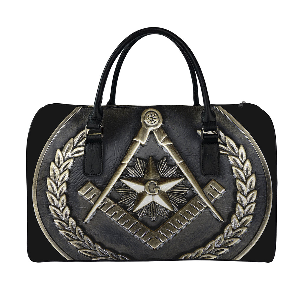 Freemasonry Medal Print Leather Duffle Bag