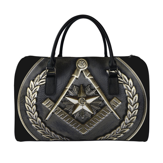 Freemasonry Medal Print Leather Duffle Bag