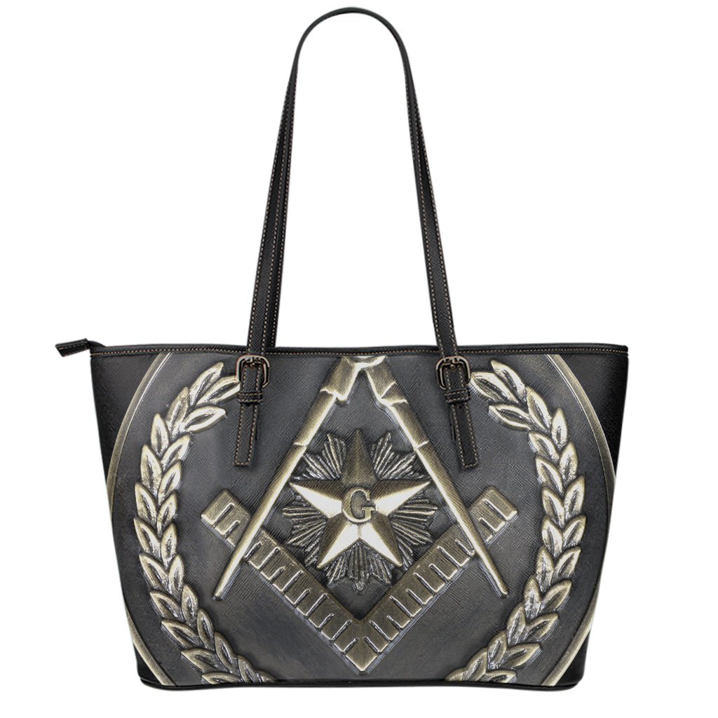 Freemasonry Medal Print Leather Tote Bag