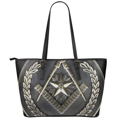 Freemasonry Medal Print Leather Tote Bag