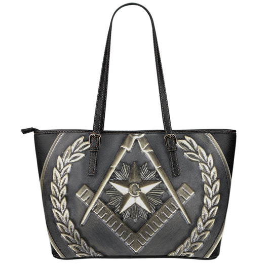 Freemasonry Medal Print Leather Tote Bag