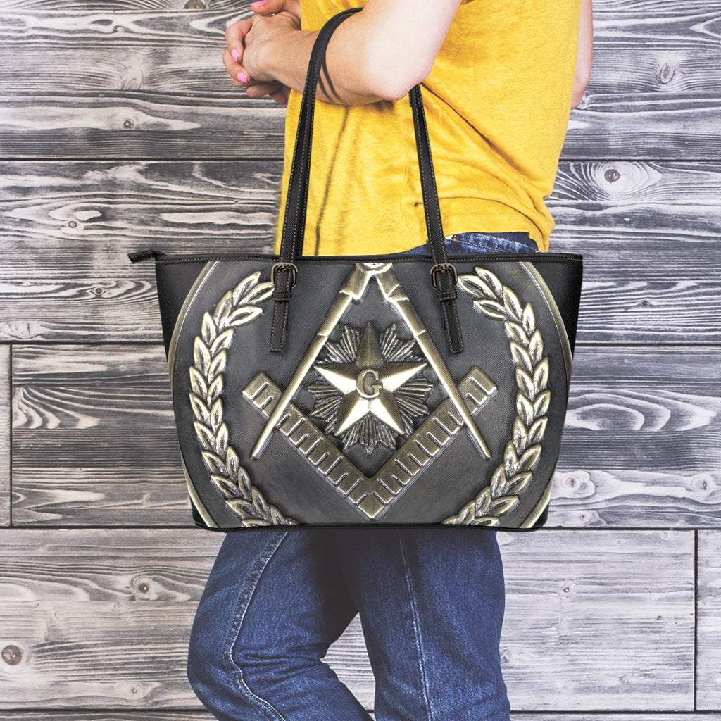 Freemasonry Medal Print Leather Tote Bag