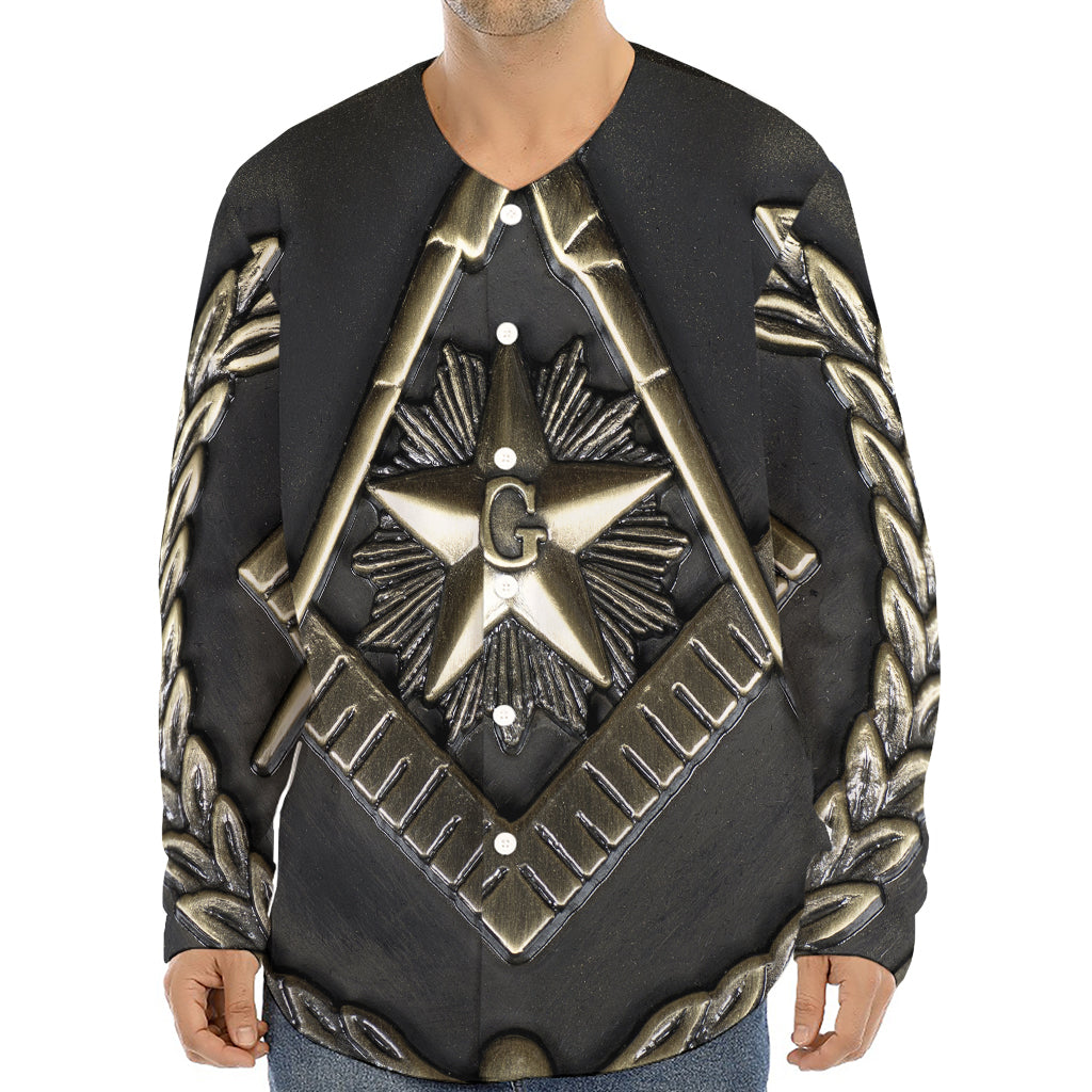 Freemasonry Medal Print Long Sleeve Baseball Jersey