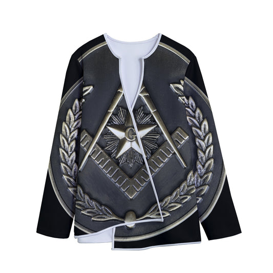 Freemasonry Medal Print Long Sleeve Short Coat