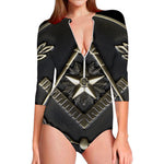 Freemasonry Medal Print Long Sleeve Swimsuit