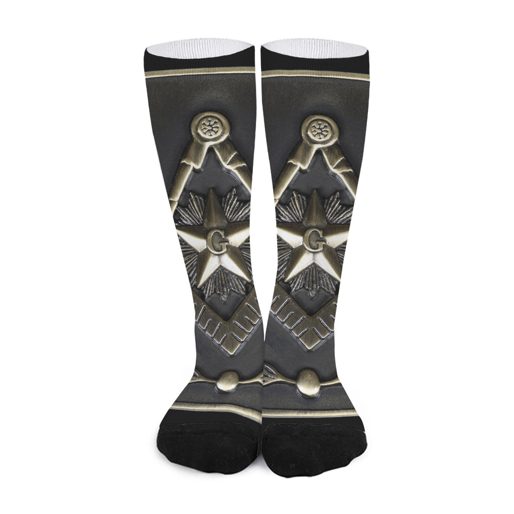 Freemasonry Medal Print Long Socks