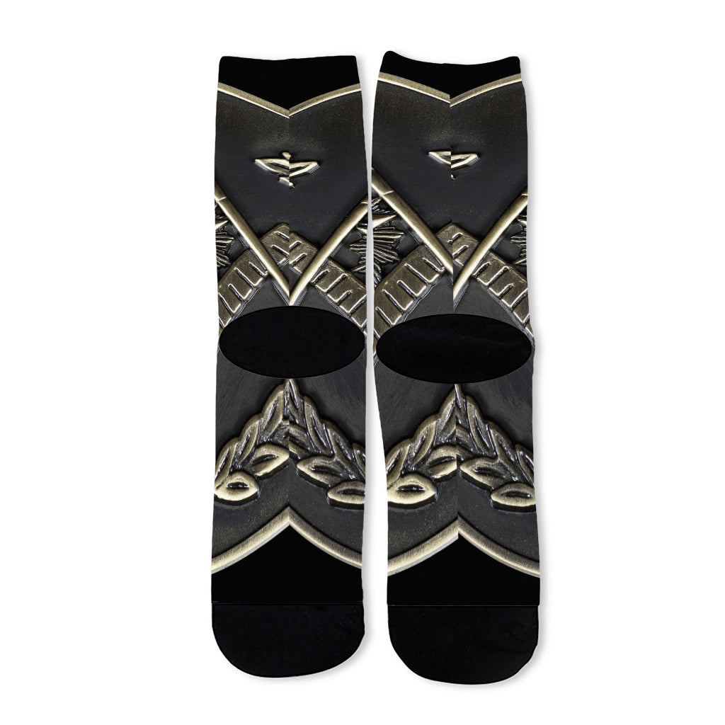 Freemasonry Medal Print Long Socks