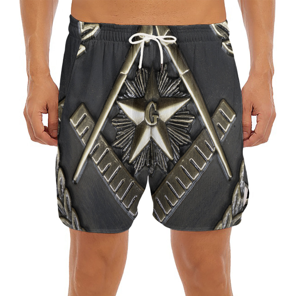 Freemasonry Medal Print Men's Split Running Shorts